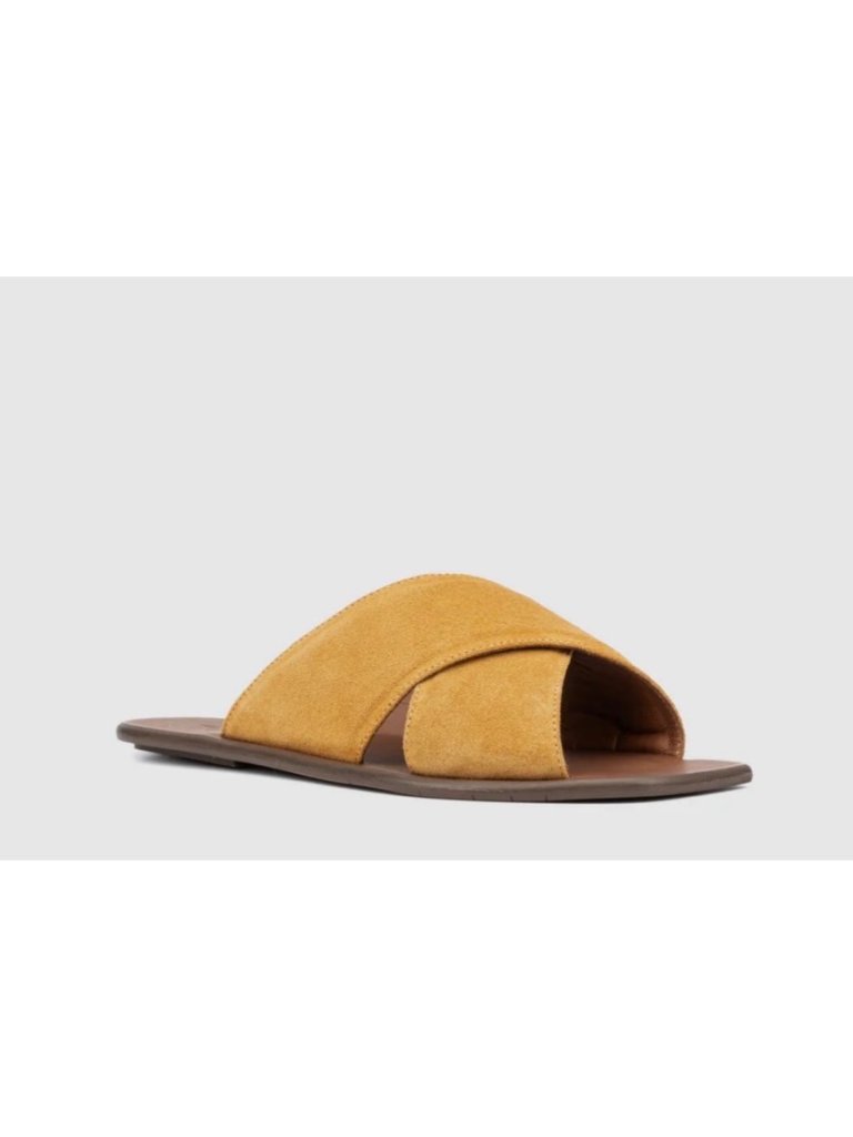 Aquatalia Britt Wheat Suede Sandals Flats Slides Size 10